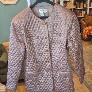 Horchow Women's Beige Quilted Puffer Jacket with Gold Buttons